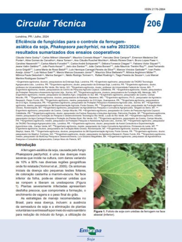 Eficiência de fungicidas para o controle da ferrugem-asiática da soja, Phakopsora pachyrhizi, na safra 2023/2024: resultados sumarizados dos ensaios cooperativos