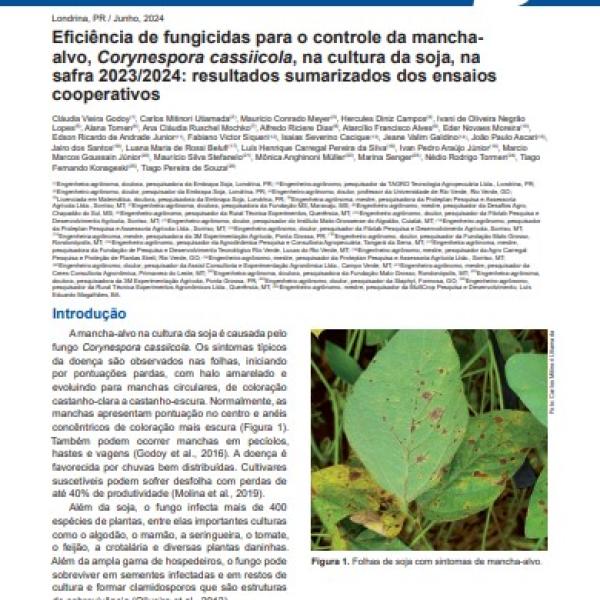 Eficiência de fungicidas para o controle da mancha-alvo, Corynespora cassiicola, na cultura da soja, na safra 2023/2024: resultados sumarizados dos ensaios cooperativos